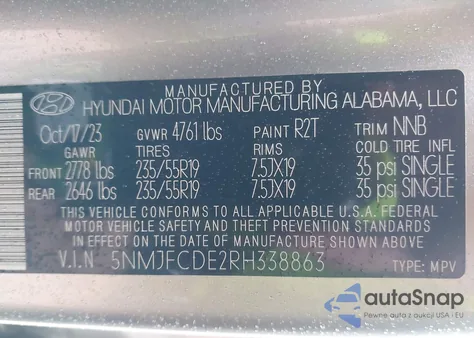 2024 Hyundai Tucson Sel z USA, uszkodzony, nr VIN 5NMJFCDE2RH338863